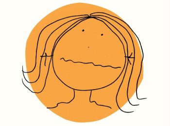 A drawing of a cartoon face with a wiggly line for the mouth