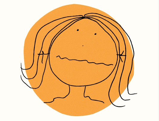 A drawing of a cartoon face with a wiggly line for the mouth